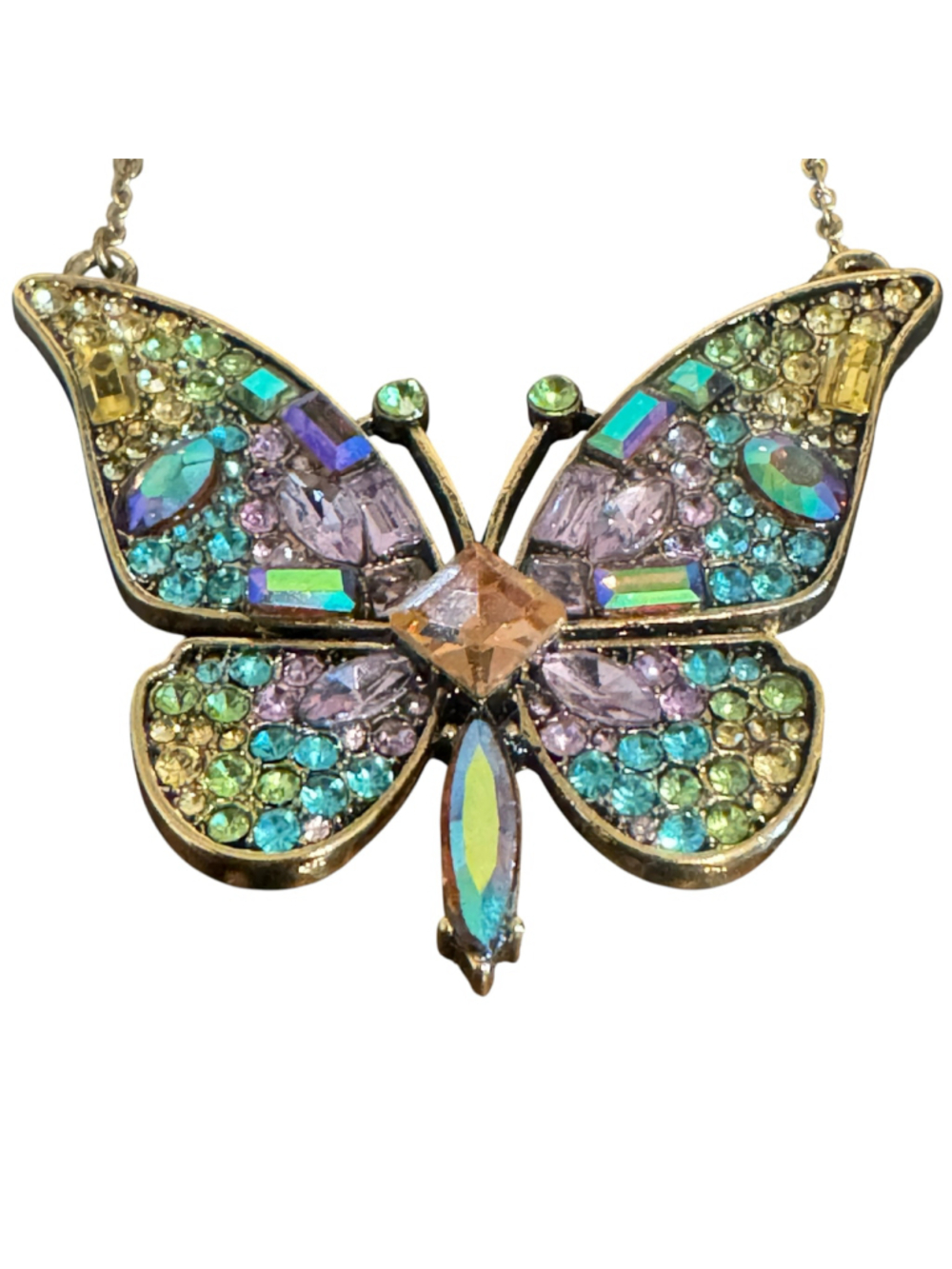 Betsey Johnson multicolor crystal inlay jeweled butterfly gold-tone necklace - Picture 7 of 7